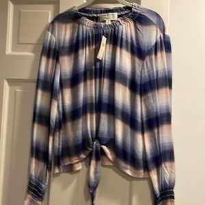 Cloth & Stone Blue and White Plaid Blouse
